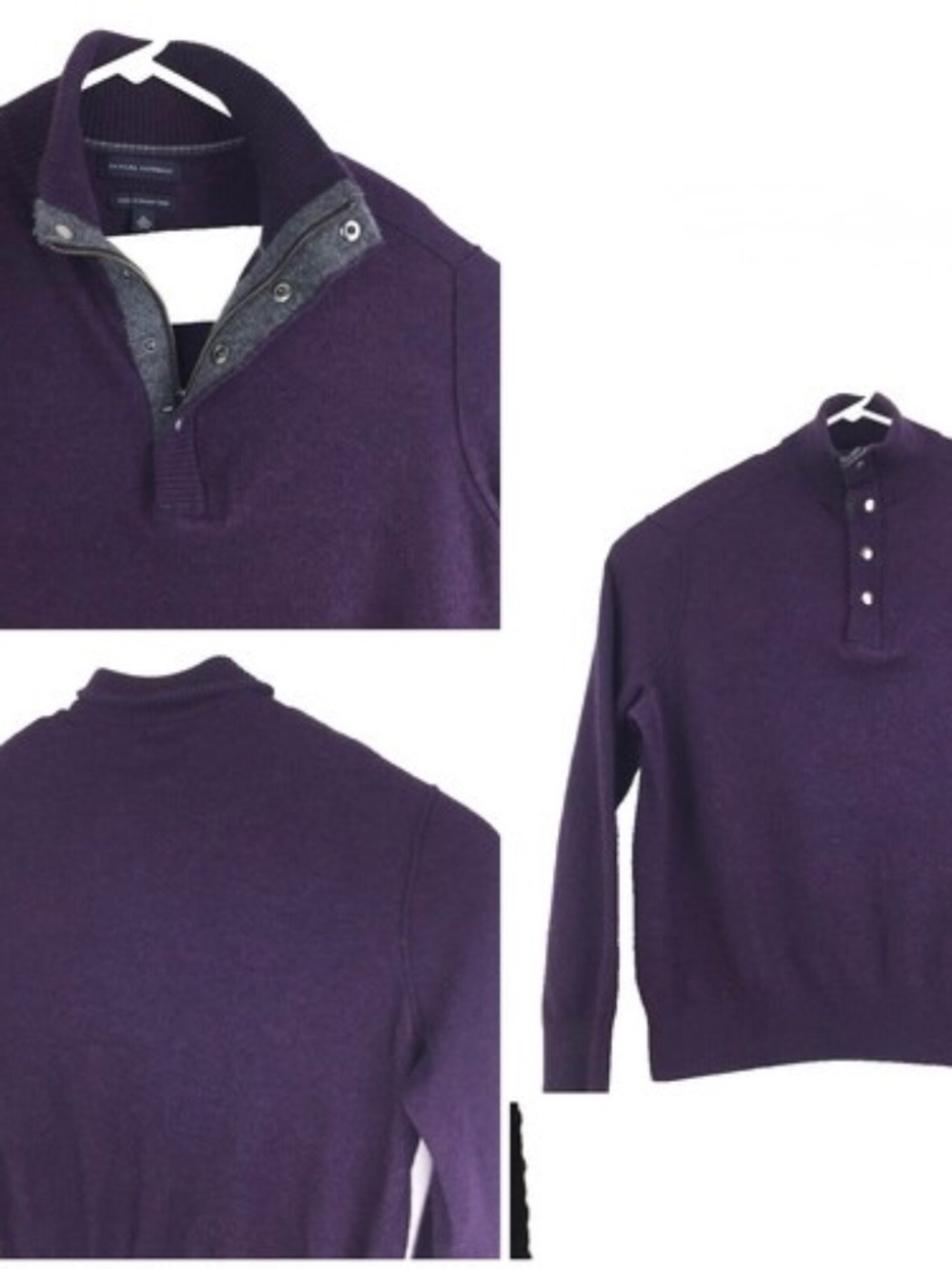 Banana Republic Men's 1/4 Zip Button Sweater Purple 100% Merino Wool Size Small
